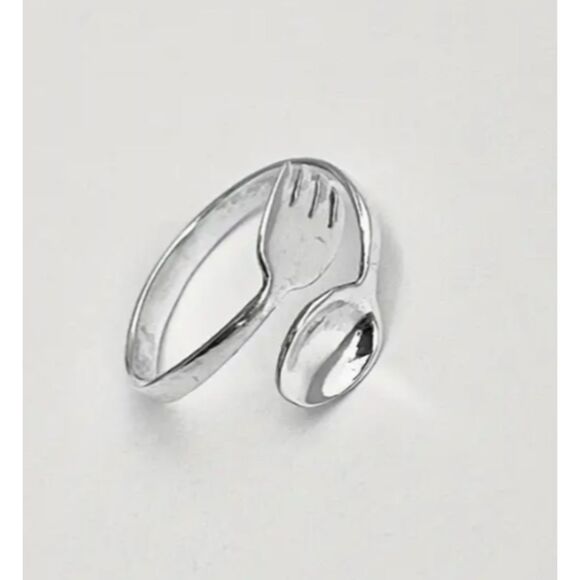 Silver Spoon Fork Wrap Ring Adjustable - Picture 3 of 4